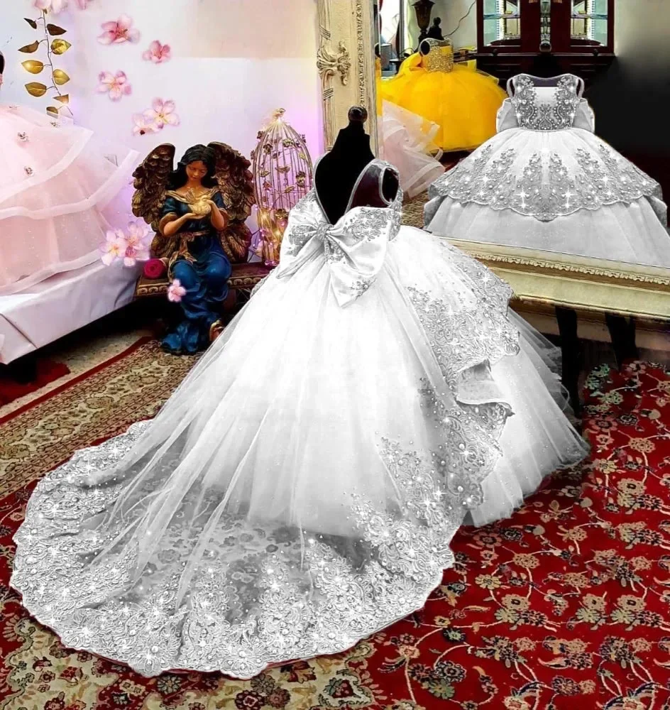 Wedding Flower Girl Dresses Little Girls Birthday Party Gown Toddlers Beaded Lace Princess Pageant Dress flower girl dresses