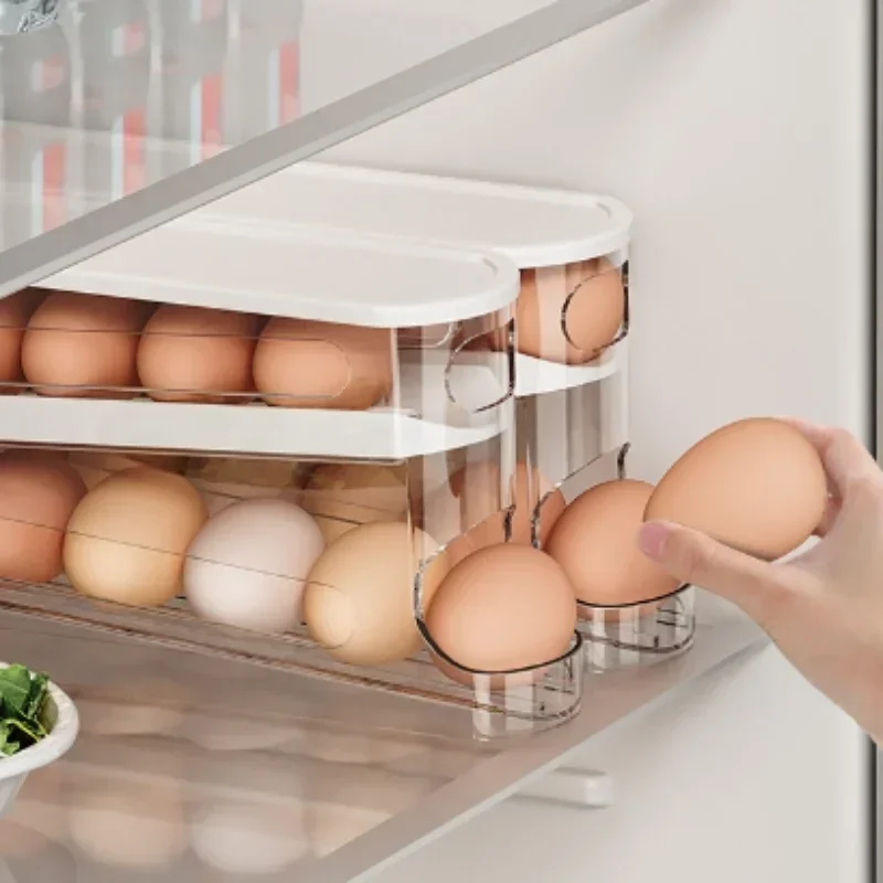 Sliding Egg Storage Box Refrigerator Food Holder Dispenser Double Layer Automatic Rolling Egg Container Kitchen Accessories 2