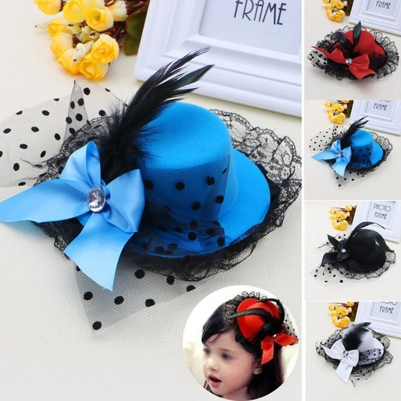 

Lady Mini Feather Rose Top Hat Cap Lace Fascinator Hair Clip Costume Accessory