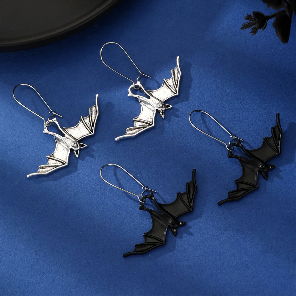 Orecchini Pendenti Gotici A Pipistrello In Metallo Nero - Gioielli Vampiro Punk Per Halloween - 3