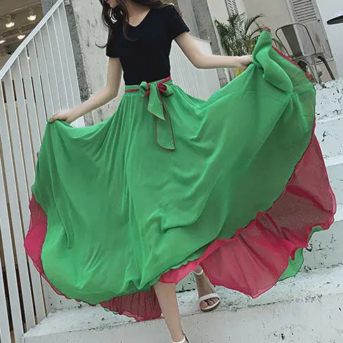 blue skirt 2022 Summer Women's New Skirts Double-sided Skirts Women's Dance Dance Skirts Solid Color Women's Skirts Medieval Skirt silk skirt