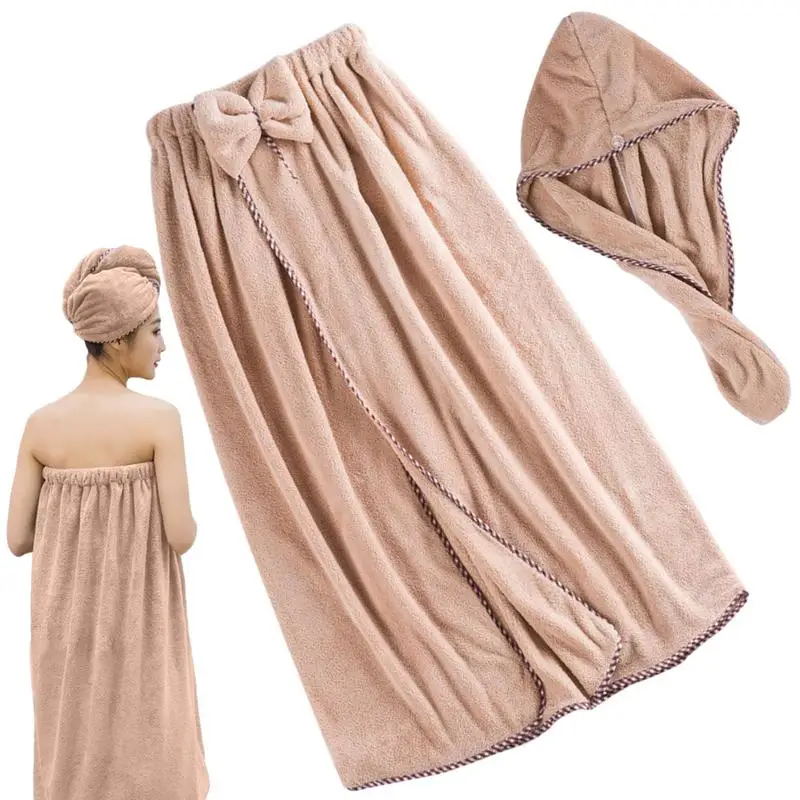 

Халат-полотенце для женщин, регулируемый банный халат, душевая кабина, полотенце для волос, супервпитывающая Удобная ночная рубашка для дома, гостиницы, сауны
