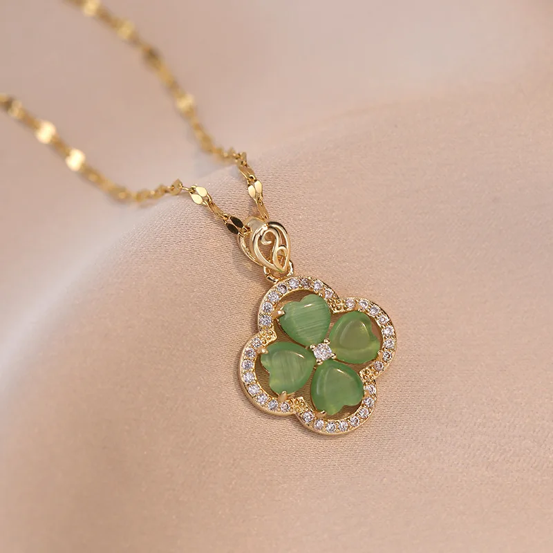 Fashion light luxury zircon four-leaf flower necklace for women, pendant