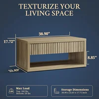 Fluted Coffee Table with 4 Storage Drawers, Wood Coffee Table with Open Compartment, Modern Coffee Tables for Living Room, 2