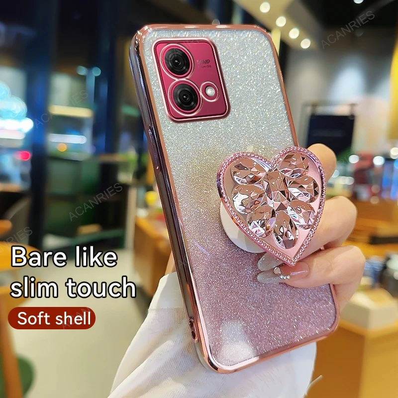 Heart Stand Glitter Plating Silicone Soft Phone Case