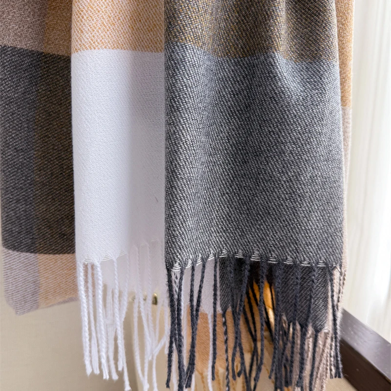 Luxus Mode Regenbogen Farbe Plaid Designer Winter Schal Frauen Kaschmir Schal Outdoor Decke Wrap Pashmina Quaste Warme Dame – Detail 8