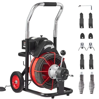 SucceBuy Drain Cleaner Machine – 100FT Auto-Feed Sewer Snake with Wheels, 550W/370W Portable Pipe Cleaner 1