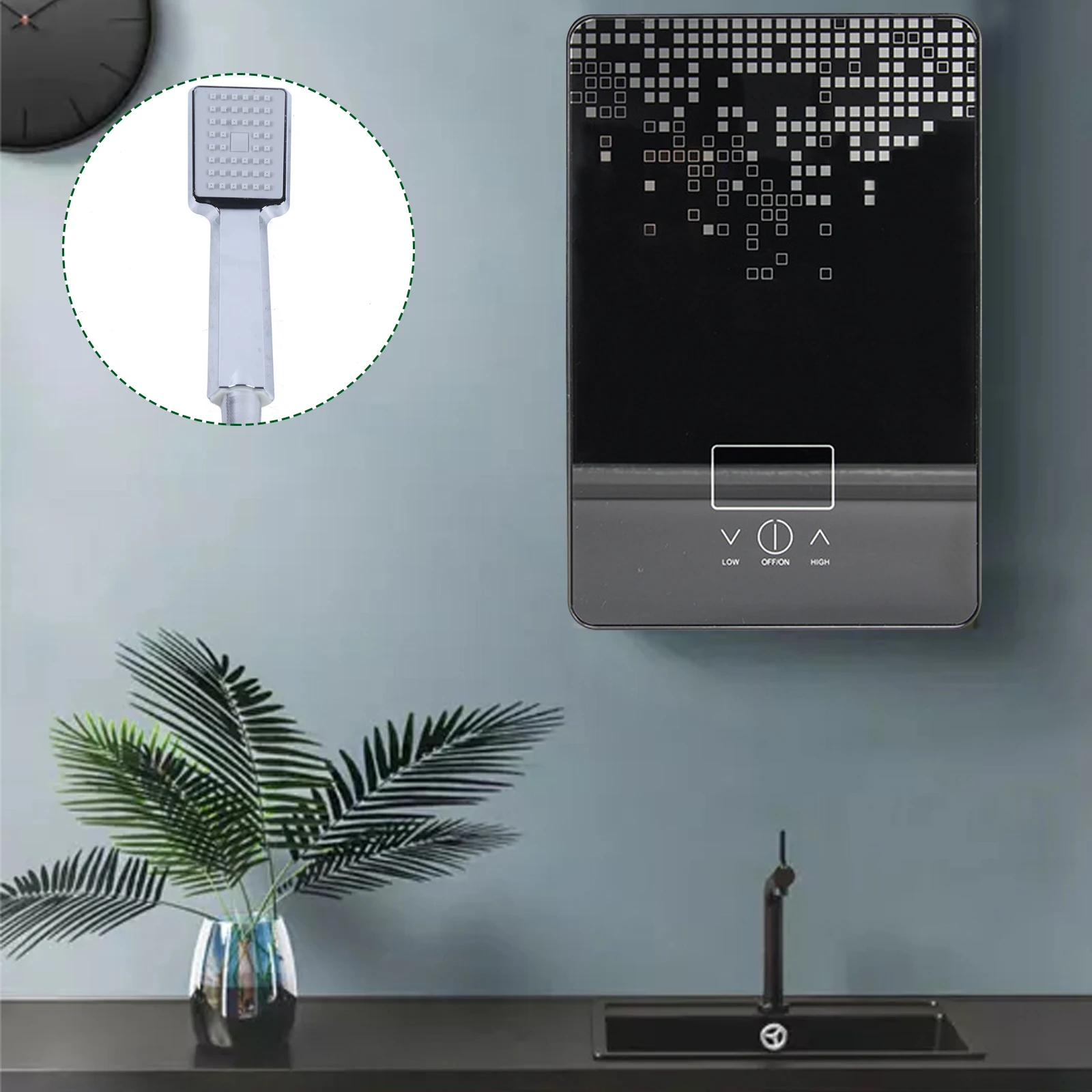 Electric Water Heater 6.5kW, Instant Hot Water Heater with Digital Display for Bathroom-220V,Black Bathroom Shower Hot Water Set 2
