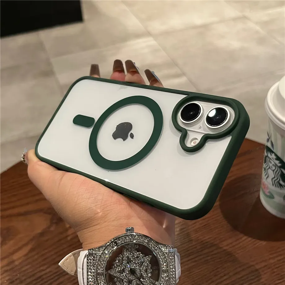 럭셔리 맥세이프 투명 케이스 아이폰 11 12 13 14 15 16 17 프로 맥스 미니 플러스 마그네틱 무선 충전 범퍼 케이스 커버