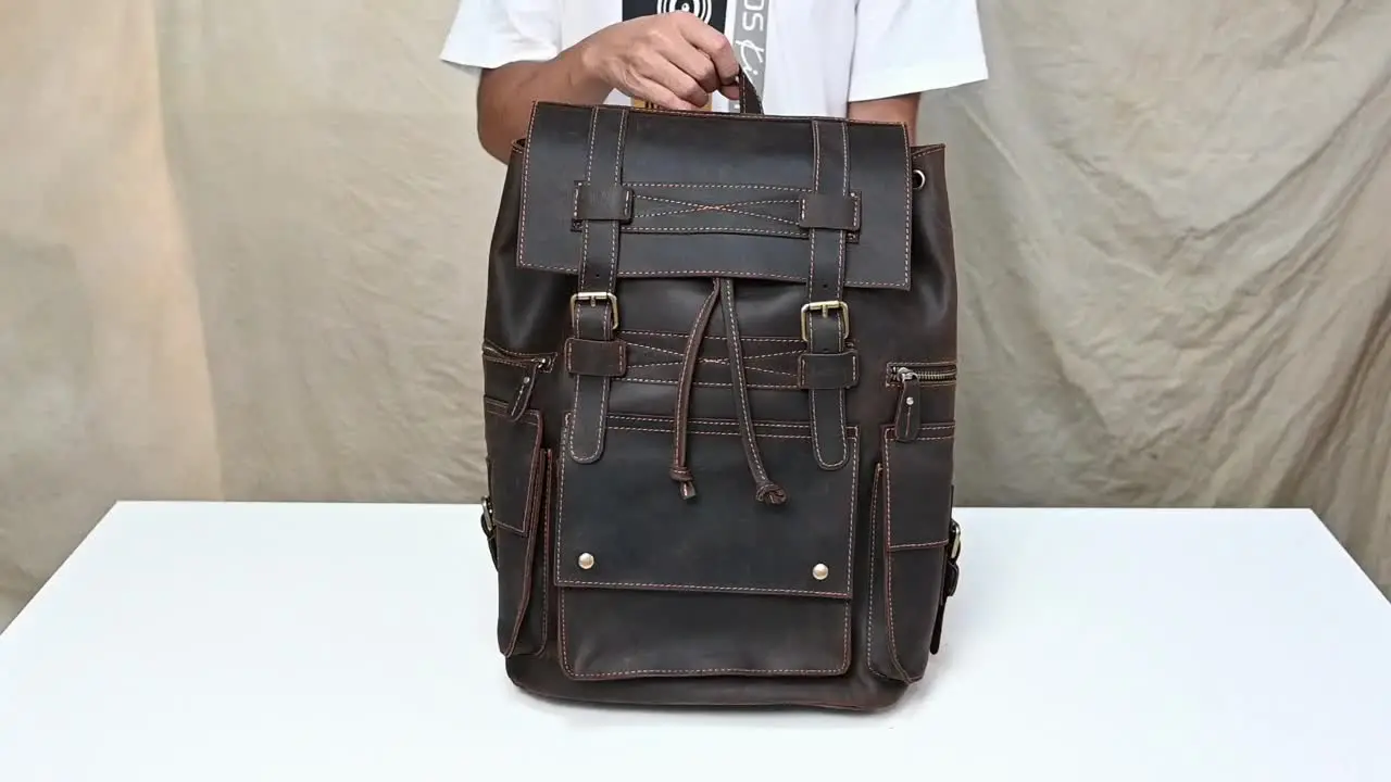 Luufan Big Capacity Men Backpack Genuine Leather 17 inch Laptop