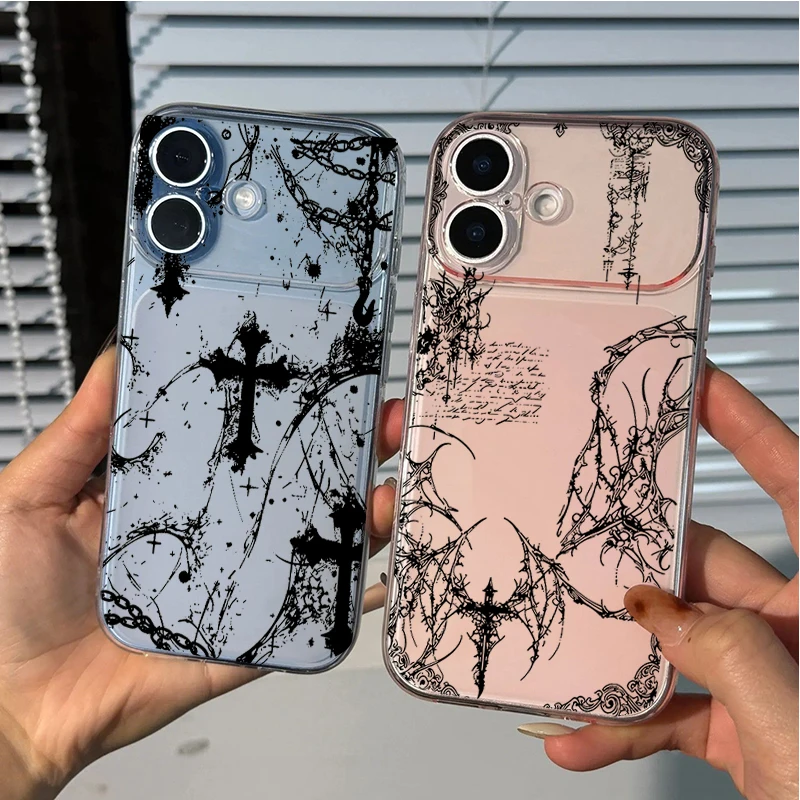 Gothic Cross Dark Pattern Clear TPU Phone Case