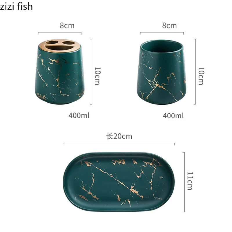 Ceramic Bathroom Tumbler With Gilded Marble Texture Set_voghion.com