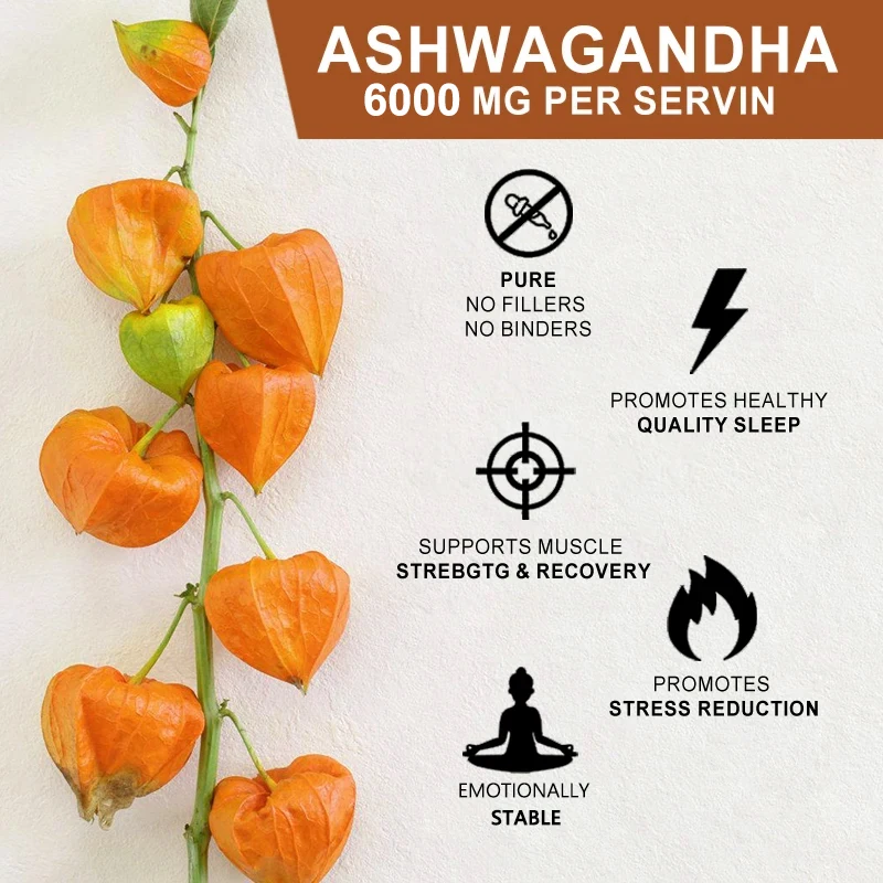 Ashwagandha Extract Capsules Helps with Muscle Growth Improves Endurance Relieves Stress and Mood Promotes Overall Health
