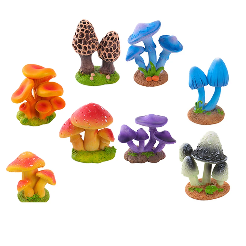 

8pcs Micro-landscape Mushroom Decor High Simulation Mini Mushroom Model Sand Table Fake Mushroom