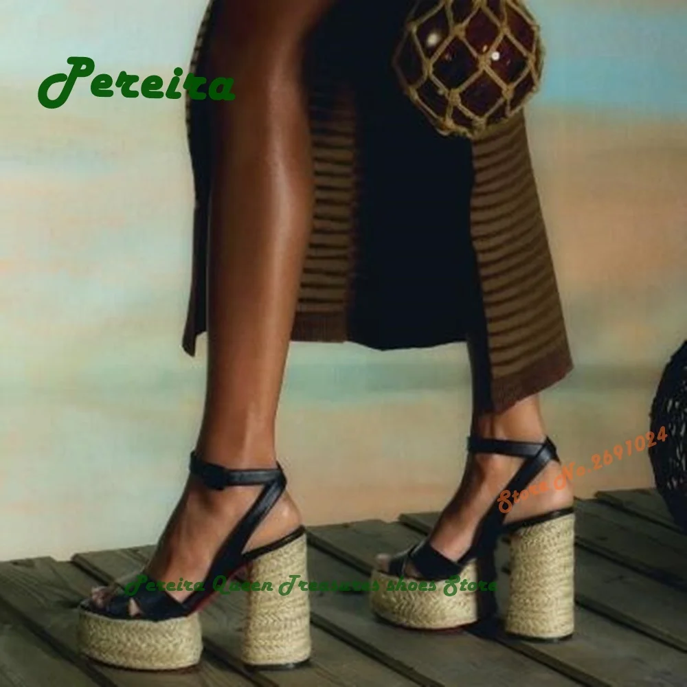 thumbnail image 1 of Sandalias de plataforma tejida con cordones y punta abierta, tacón grueso, para mujer, tira trasera, diseño de patchwork naranja, 2023, nuevo diseño, zapatos de lujo, 1 of 5