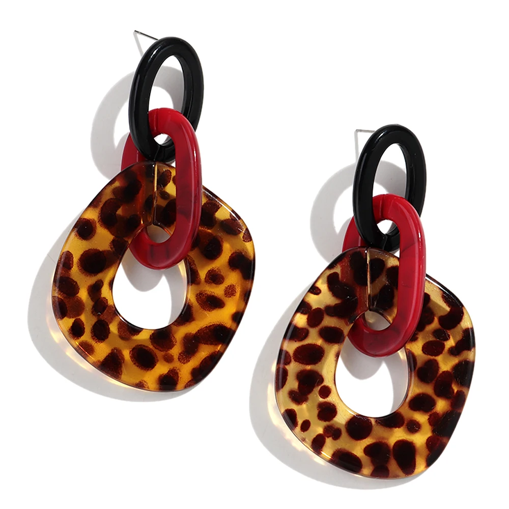 Trendy Leopard Acryl Geometrische Link Anhänger Ohrringe für Frauen Elegante Große Unregelmäßige Baumeln Ohrring Partei Schmuck 2026 Geschenke