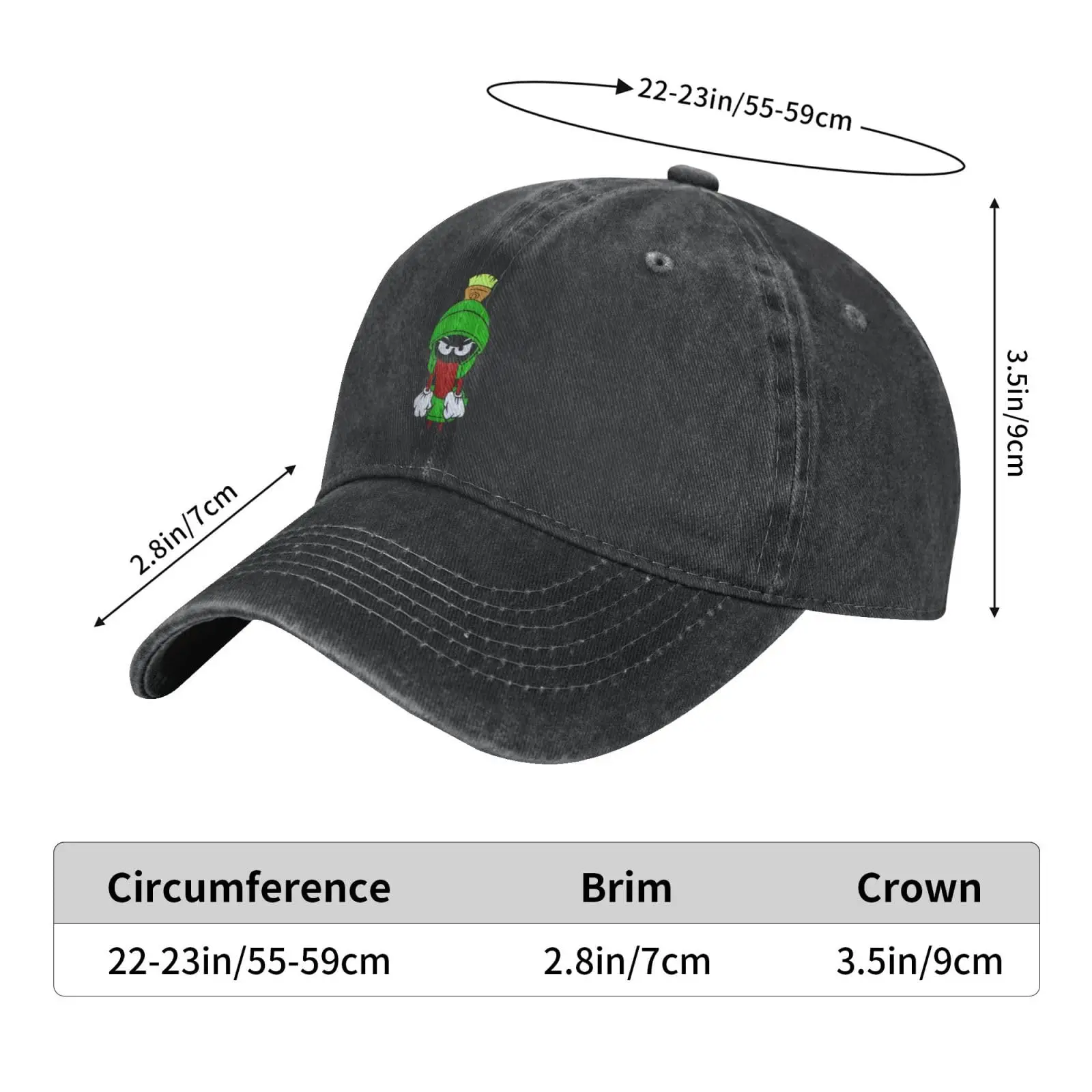 Marvin The Cartoon Martian Alien Baseball Cap Casquette for Men Women Adjustable Trucker Hat Baseball Hat Casual Sun Hat Black 4