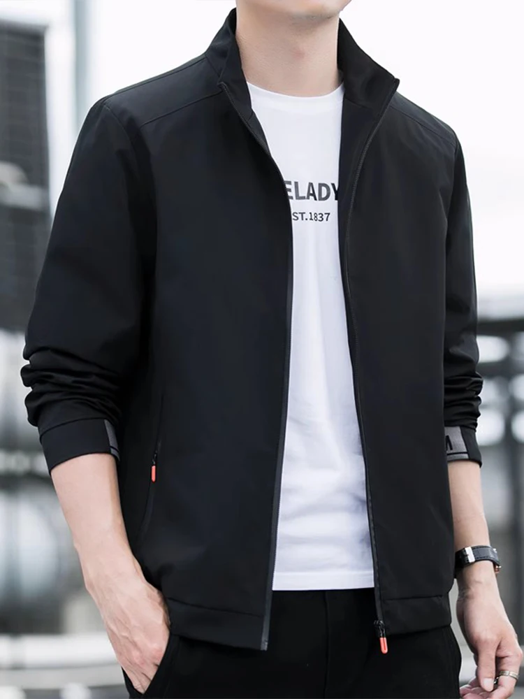 2024 New Coat Men's Spring and Autumn Jackets Trendy and Handsome Fashion Casual Autumn Top Stand up Neck Baseball Coat Zipper