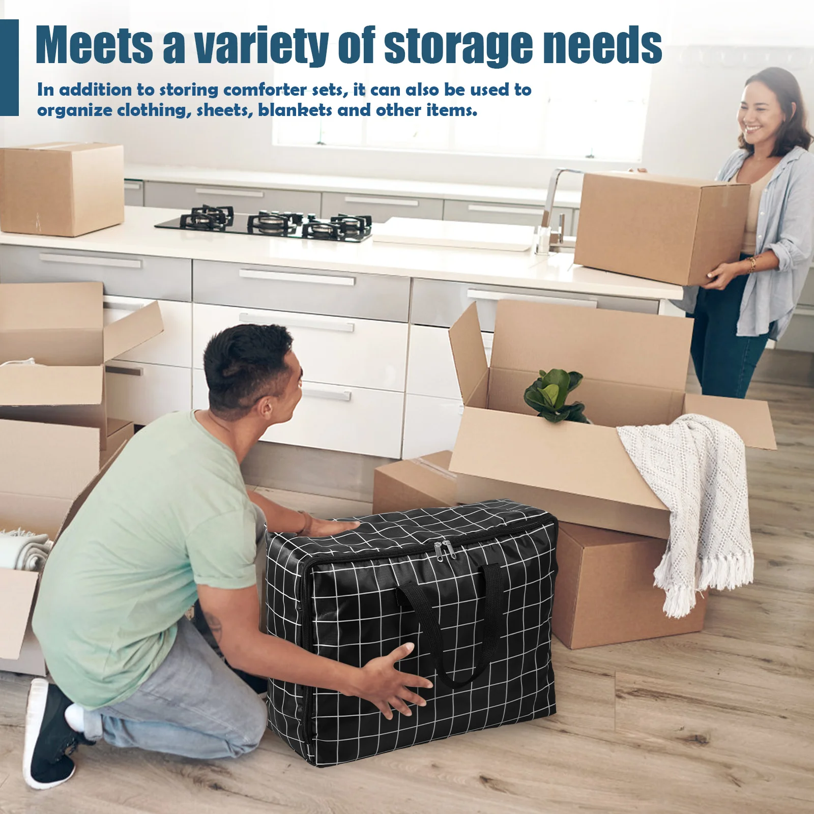 35L Duvet Storage Bag Oxford Cloth Waterproof Moving Storage Bag with Strong Handles and Zipper Large Capacity Clothes Organizer