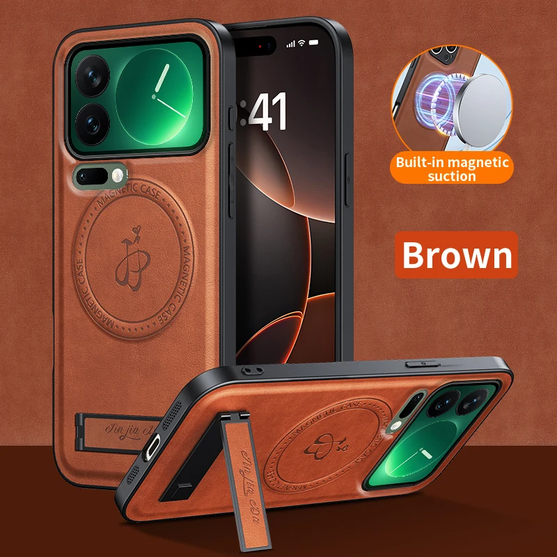 Magnetic Leather Stand Case with Camera Protection and Holder Cover