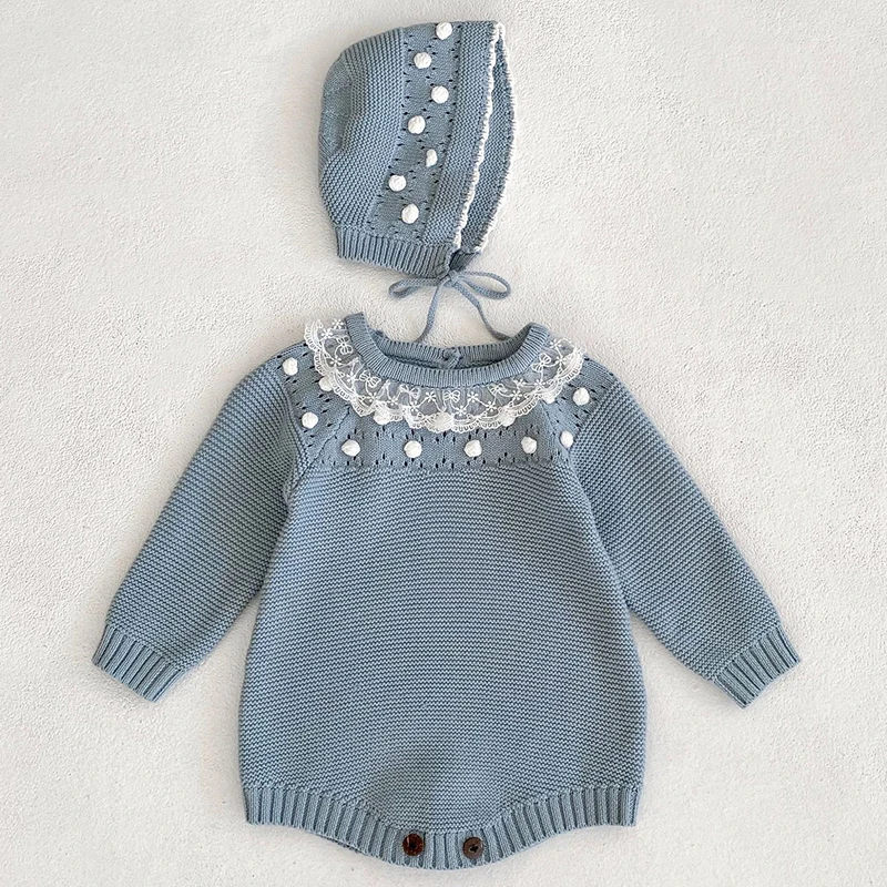 

0-24M New Infant Baby Girl Romper Knit Newborn Lace Warm Long Sleeve Jumpsuit Princess Party Romper Toddler Fall Spring Clothing