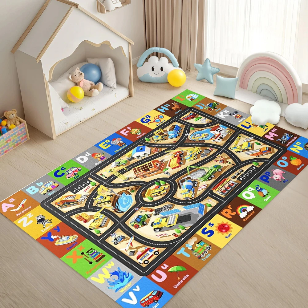 남아 여아용 자동차 놀이 매트, 고속도로 도시 교통 테마 러그, 어린이 장난감 자동차 놀이방용 미끄럼 방지 키즈 러그