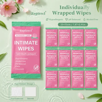 12/24*36/48 Pezzi Salviette Igieniche Femminili Monouso, Formula a pH Bilanciato, Cura Delicata per Pelli Sensibili; Confezionate Singolarmente, Adatte per Uso Quotidiano, Cura Mestruale, Viaggi, Fitness e Cura Post-Parto 15*20cm