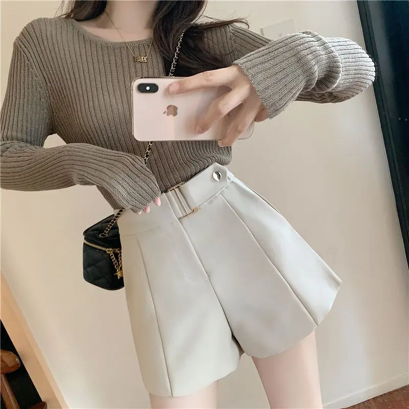 Trend High Waist All-match Wide Leg Pants Spring Summer New Solid Color Loose Youth Shorts Casual Fashion Women Clothing S-XL