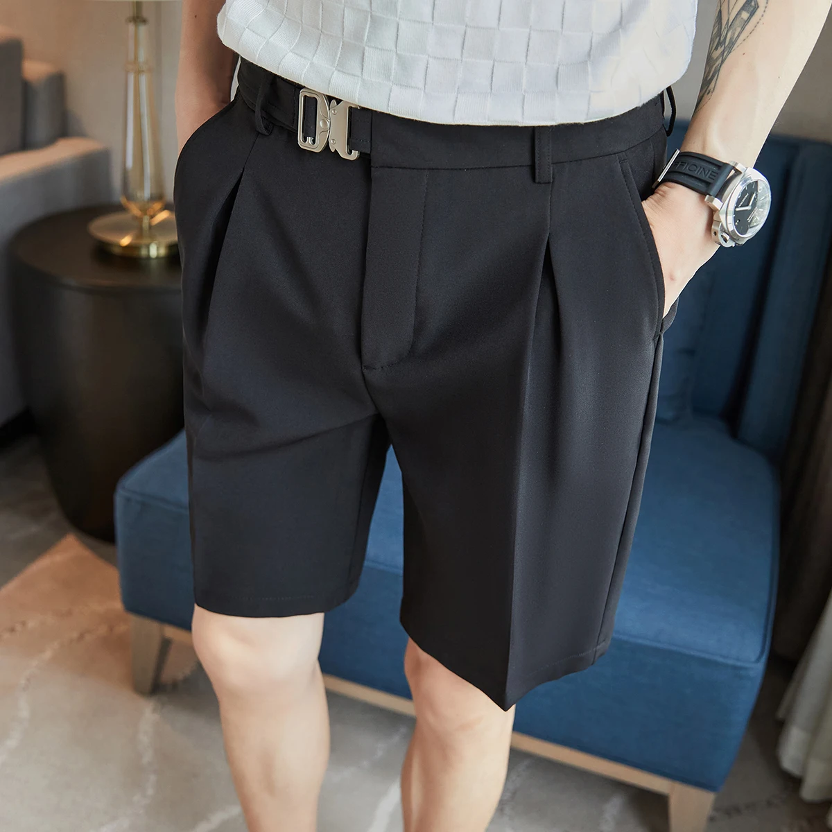Elastic Waist Drape Shorts For Men Clothing 2023 Summer Fashion Casual  Business Office Short Men's Suit Pants Streetwear