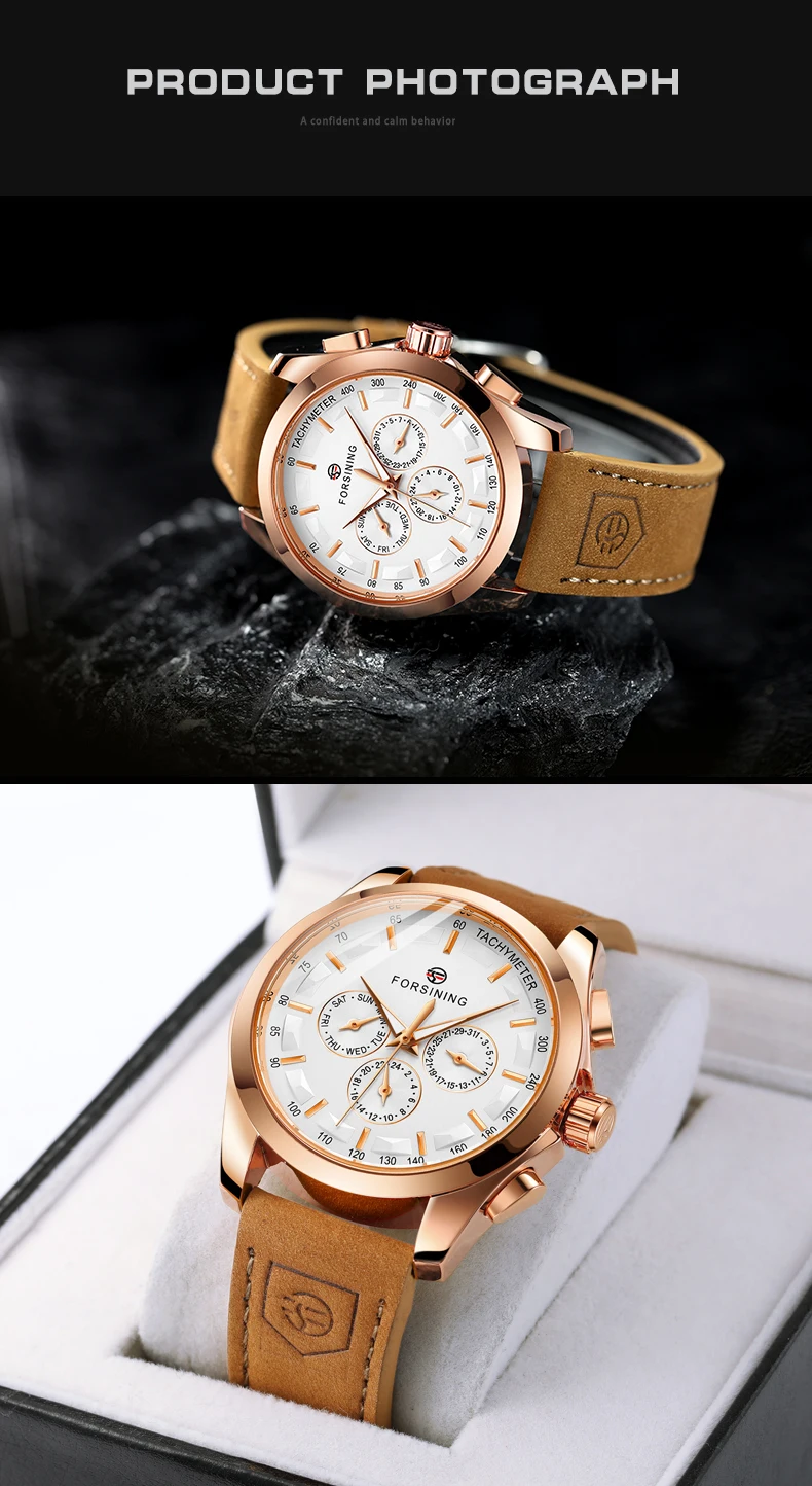 FORSINING Sport Automatische Mechanische Herren Armbanduhr Leucht Analog Auto Tag Datum Wildleder Lederband Business Männlichen Uhr_voghion.com