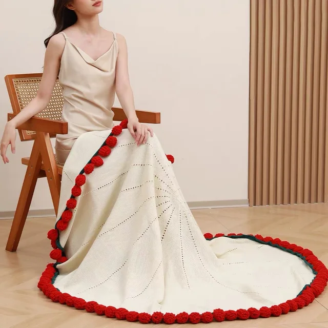 Handmade Flower Knitted Blanket 1