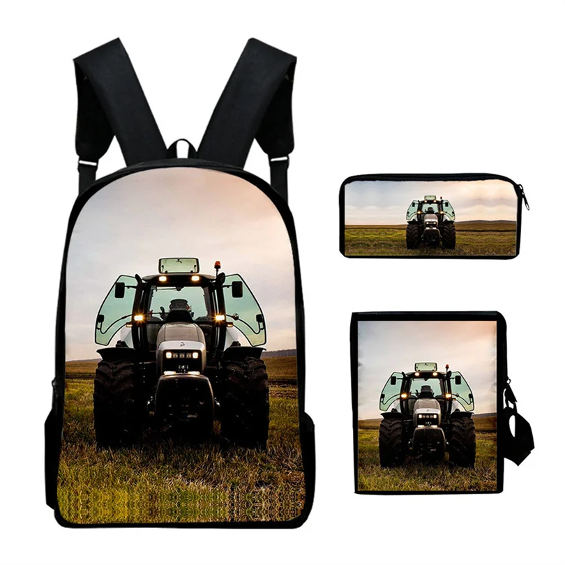 3D Tractor pattern Print Backpacks Children Bookbag School Bag Mochila Boys/Girls Daily Shoulder Set Pencil Croobody Custom