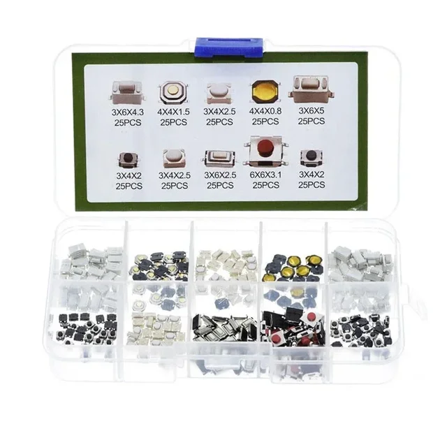 250PCS Micro Tactile Push Button Switch Car Remote Control Button Switch Momentary Key Touch Switch Assortment Set With Box - Image 3