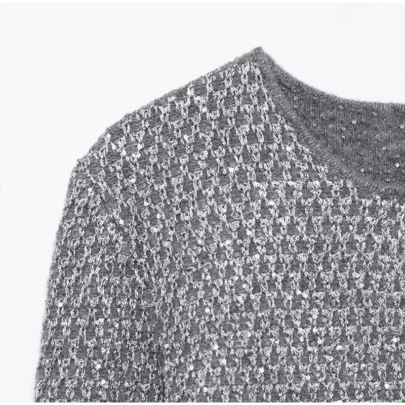 Slim Sequin O Neck Knitted Cardigan Women Long Sleeve Single Breasted One Button Sweater 2025 Spring Lady New Commute Knitwear