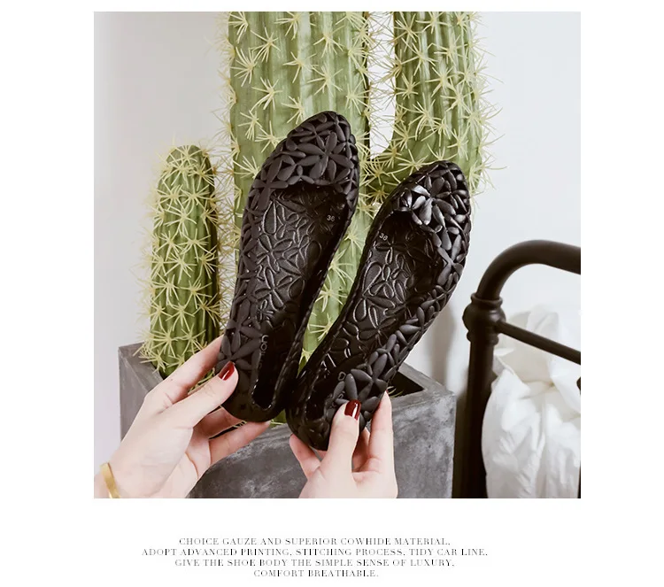 Sf290441c9fad4f189285624a9fb23482j Durable Women’s Black Jelly Flats Non-slip Breathable Casual Sandals