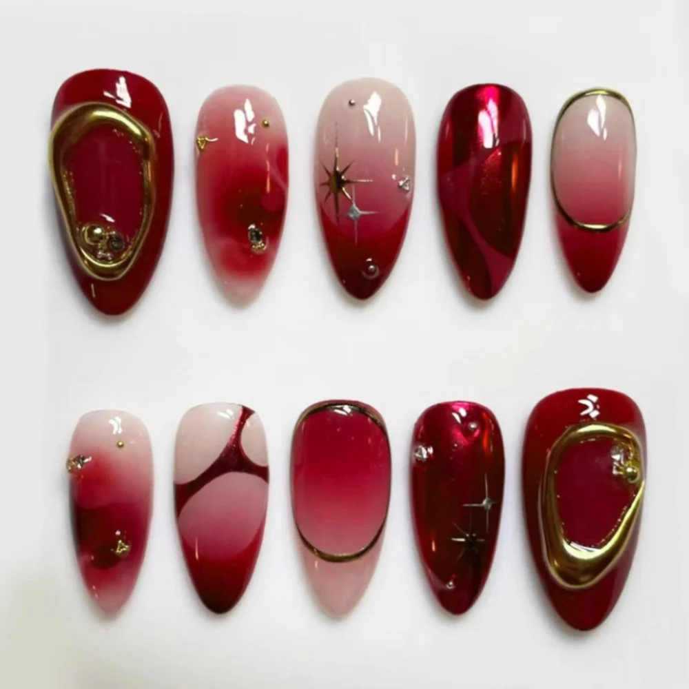 Wearable Blue Stiletto Almond False Nails 4