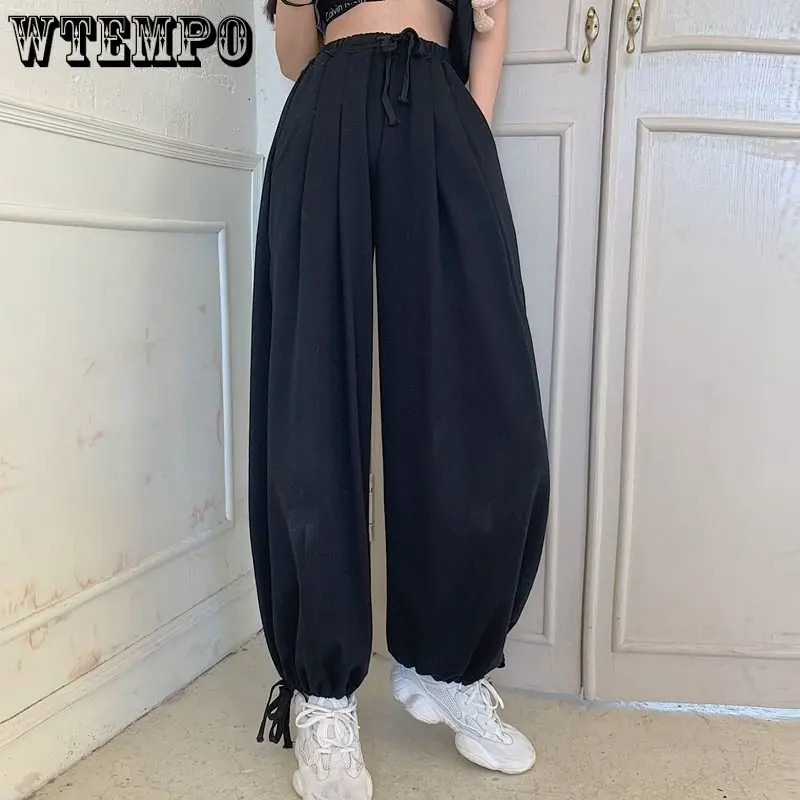 

WTEMPO High Waist Wide Leg Pants Women Fashion StreetWear Loose Lantern Pants Drawstring Casual Versatile Crop Pants