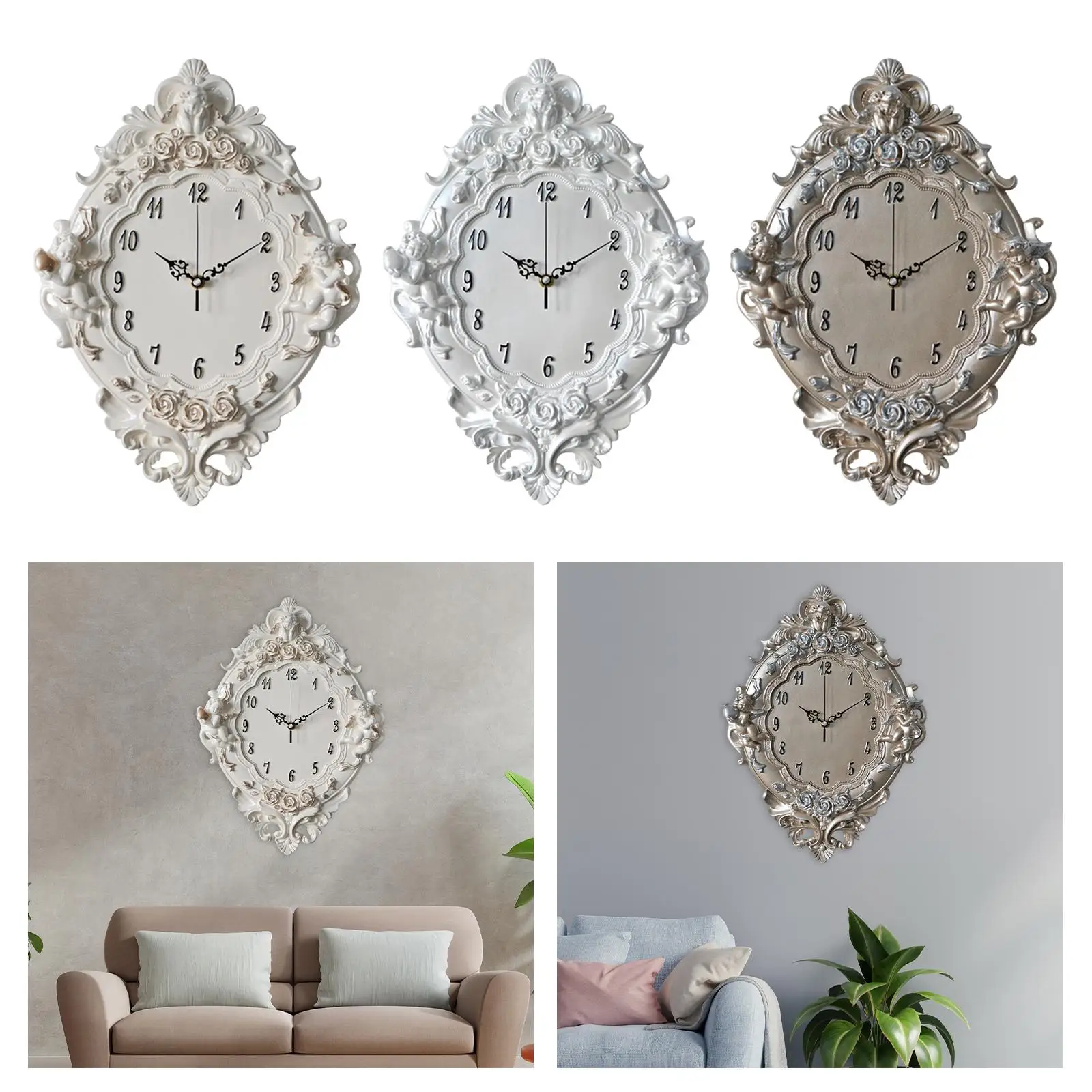 Modern European Style Resin Wall Clock Angel Figures for Housewarming