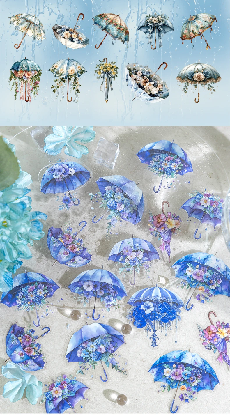 JIANQI 20 Stück Blumenschirm-Thema, PET-Material, dekorative Aufkleber, Tagebuch, Album, Scrapbooking-Material, Junk Journal Supplies – Detail 8