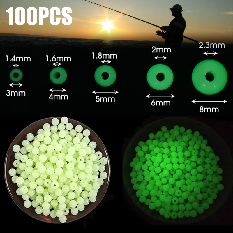 100PCS Night Fishing Floats Bead Glowing Balls Bass Bait Luminous Light Glowing Circular Glow 3mm-10mm Lure Accessories