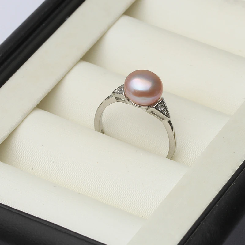 Freshwater Pearl Rings For Women,Cubic Zircon 925 Silver Open Pearl Ring Adjustable Mom Wife Birthday Gift Black 4