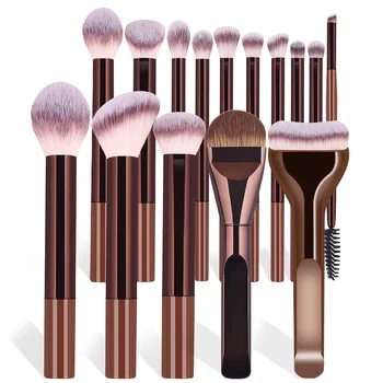 Set di 15 Pennelli per il Trucco Inclusi Pennello per Fondotinta, Pennello Illuminante, Pennello per Blush, Pennello per Cipria, Pennello per Contorno Naso, Pennello per Ombretto