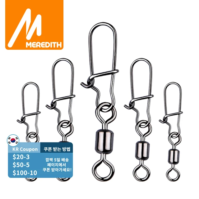 MEREDITH 50PCS Pike Fishing Accessories Connector Pin Bearing Rolling Swivel Stainless Steel Snap Fishhook Lure Swivels Tackle 1