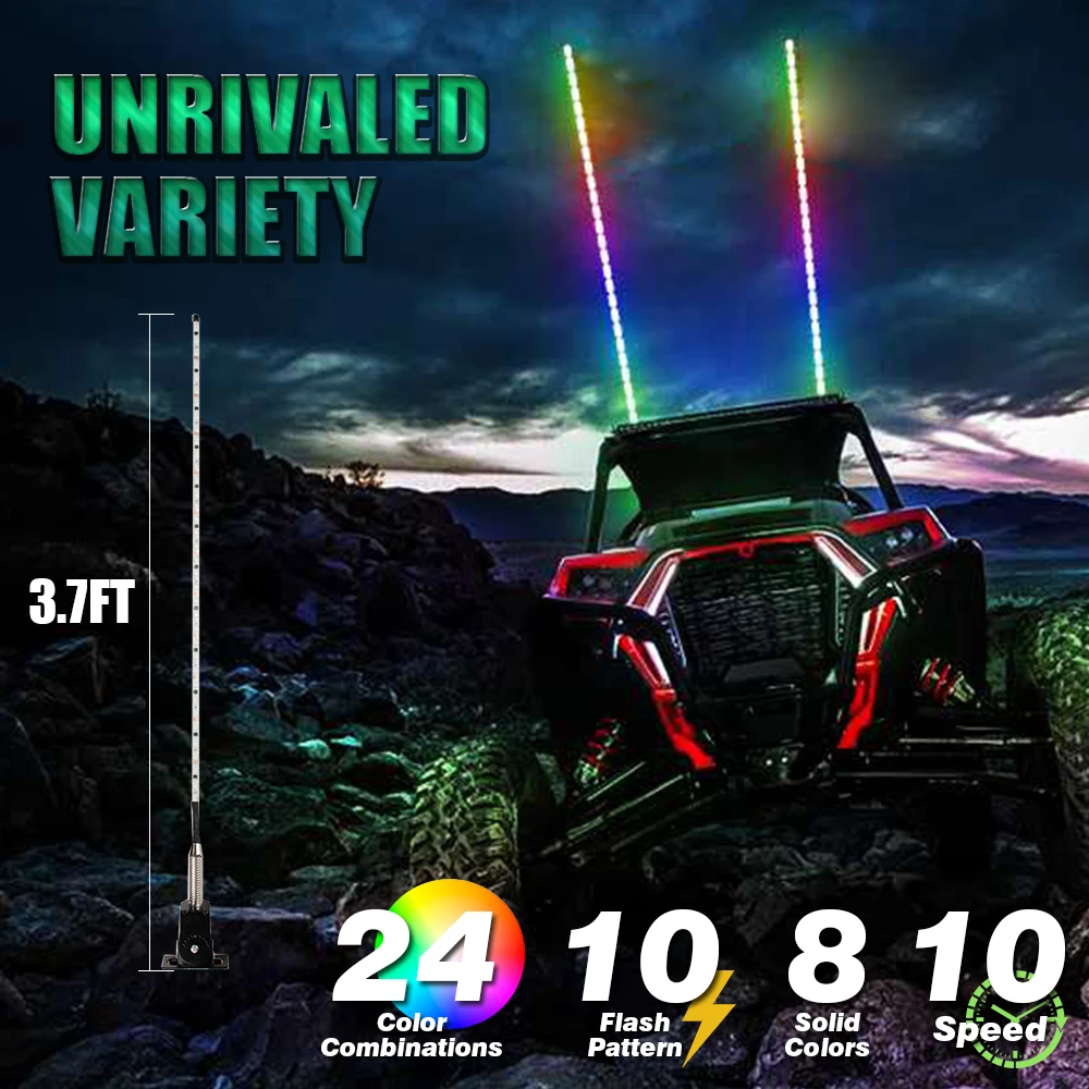 

2.7ft 3.7ft Rgb Led Whips Light Flagpole Lamp Auto Super Brigh For Off-road Vehicles Atv Utv Rzr Antenna Lights Car Accessories