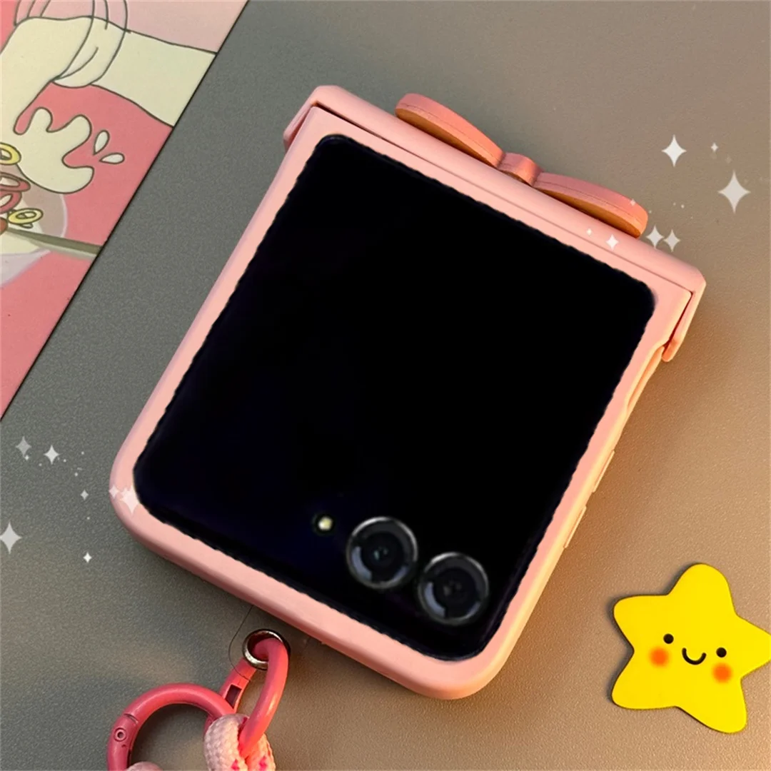 Solid Color Cute Pink Bow Korean Leather Rope Phone Case - Shockproof Back Cover