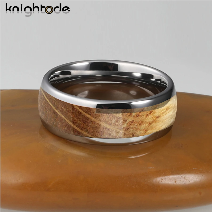 Fede Nuziale In Titanio Con Intarsio In Legno – Larghezza 8mm, Comfort Fit, Colori Multipli, Misura Da 6 A 13