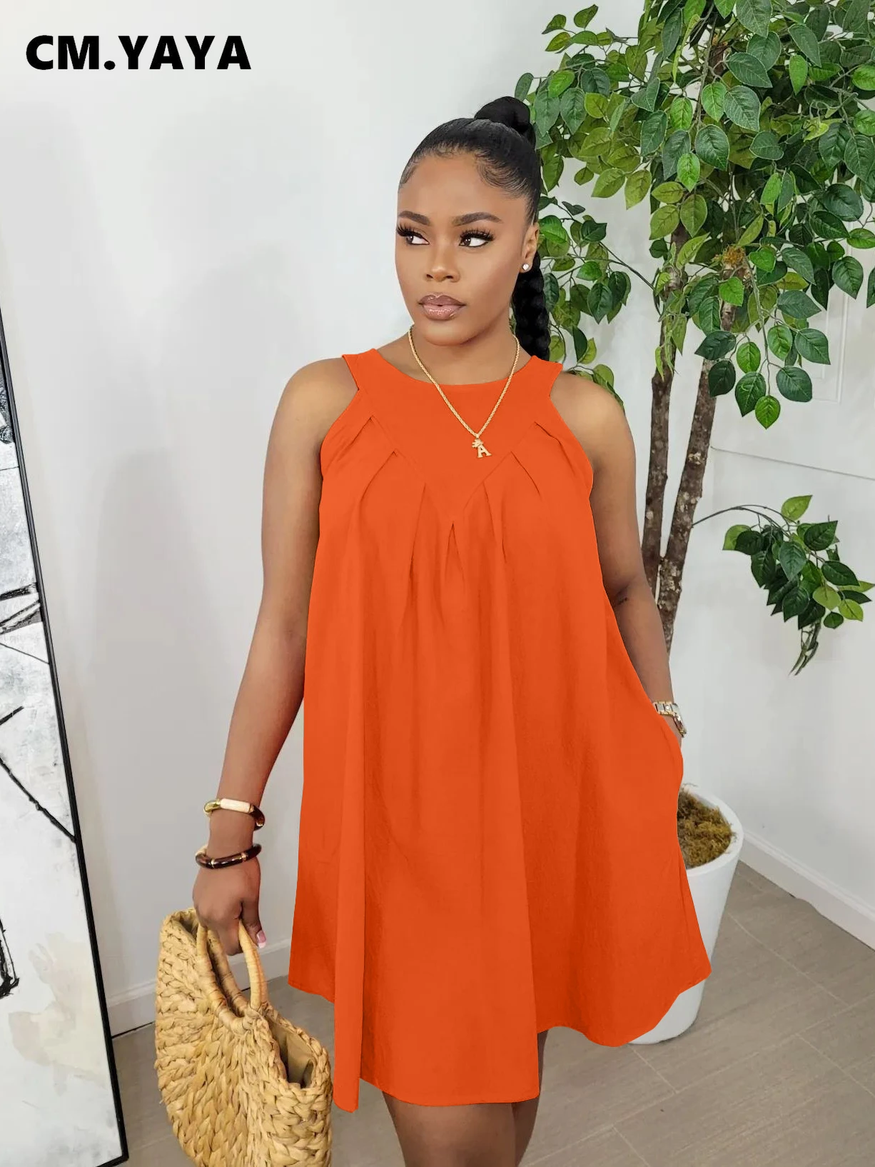 CM-YAYA-Elegant-Women-Sleeveless-Loose-A-line-Smock-Tank-Dress-Female ...