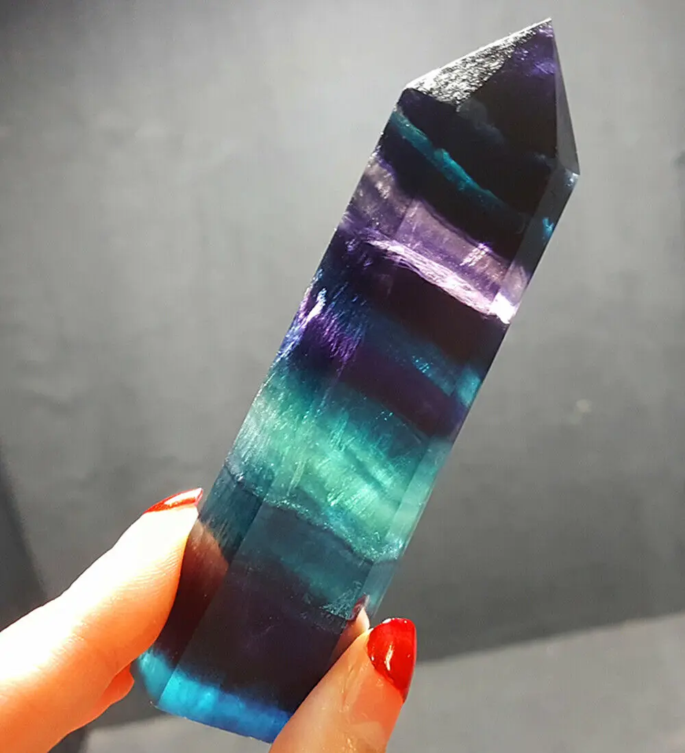 

Natural Colored Fluorite Crystal Column Obelisk Specimen Healing Tower 80-90MM