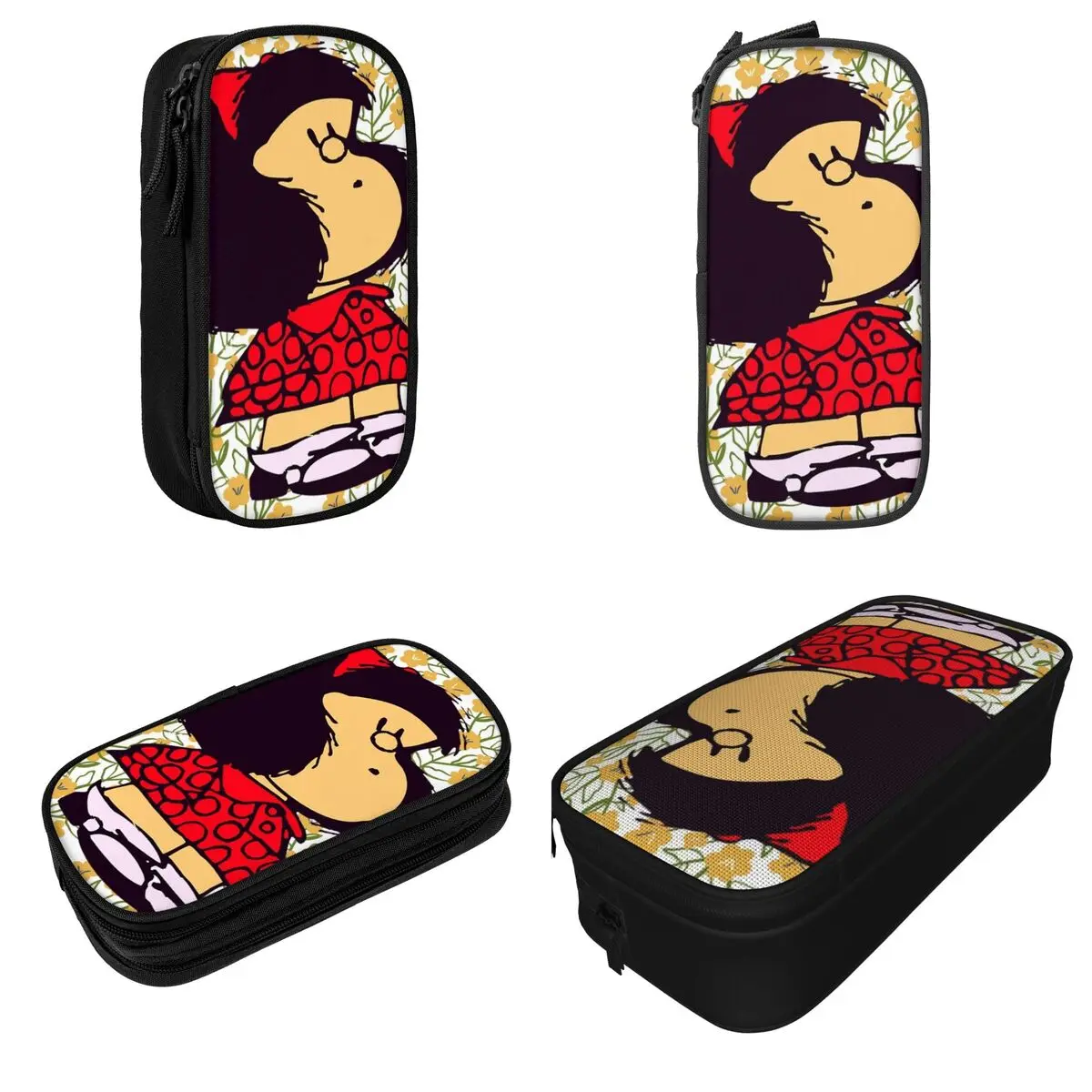 Cute Mafalda Flowers Pencil Case Kawaii Amine Pencil Pouch Pen Box Kids Big Capacity Bag School Supplies Gifts Stationery