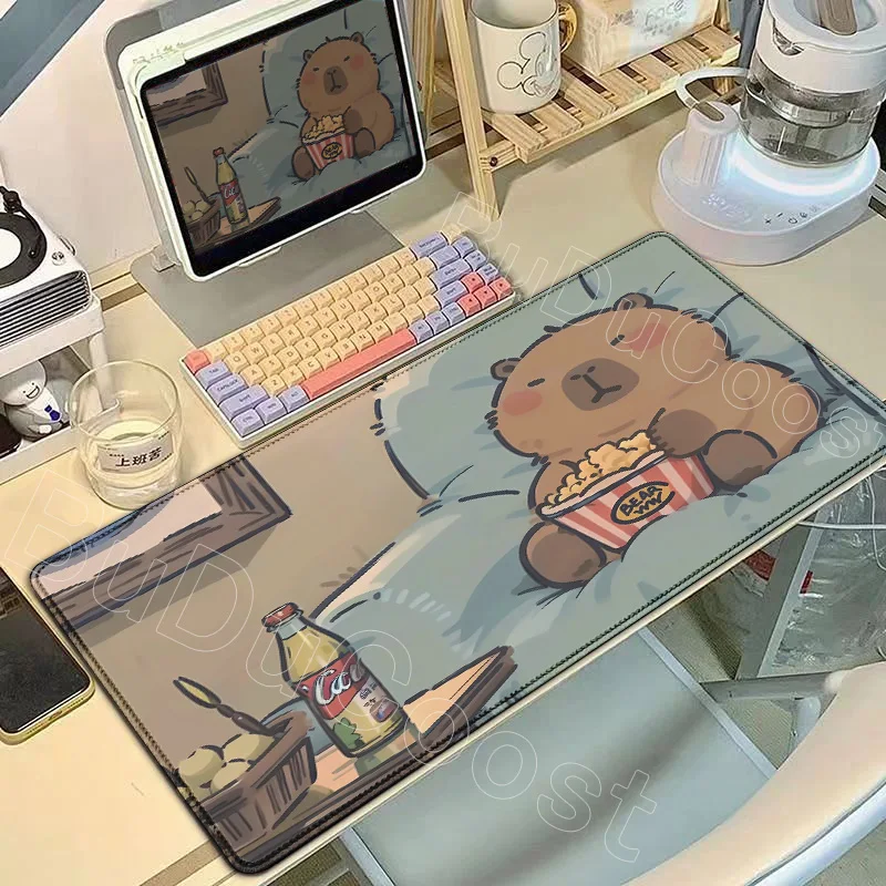 Large Cute Capybara Cartoon Mouse Pad - Non-Slip Rubber Office Decor Kawaii Anime Desk Mat Rug